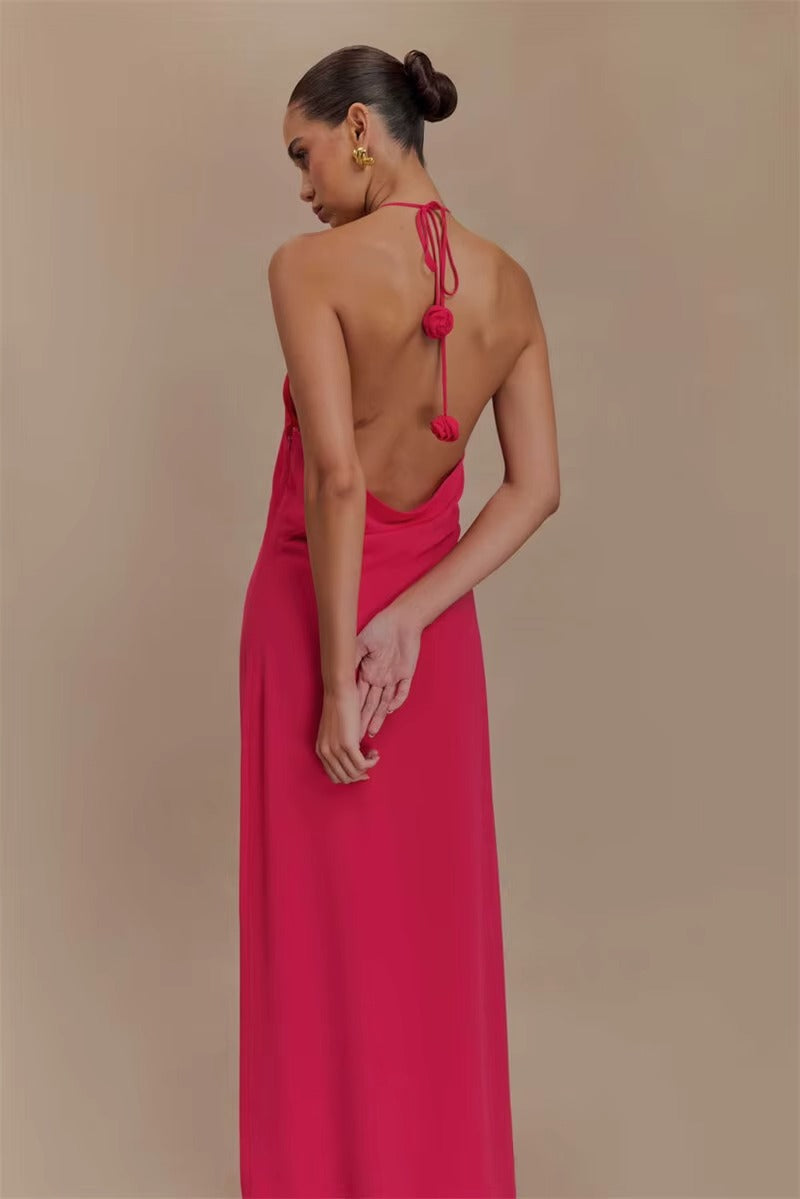 Rose Halter Off-shoulder Sexy Maxi Dress