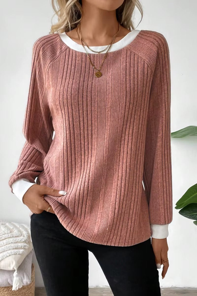 Women's Long Sleeve Knit Solid Color Ribbed Sweater