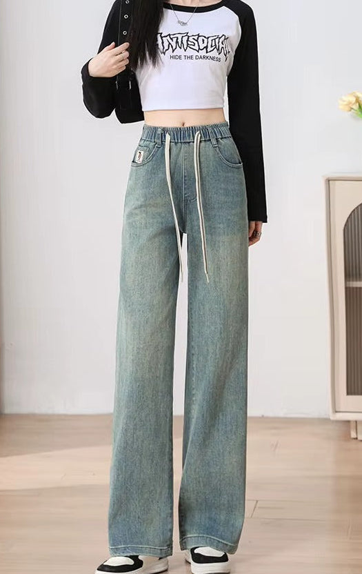 High Waist Elastic Denim Pants for Woman Outfits