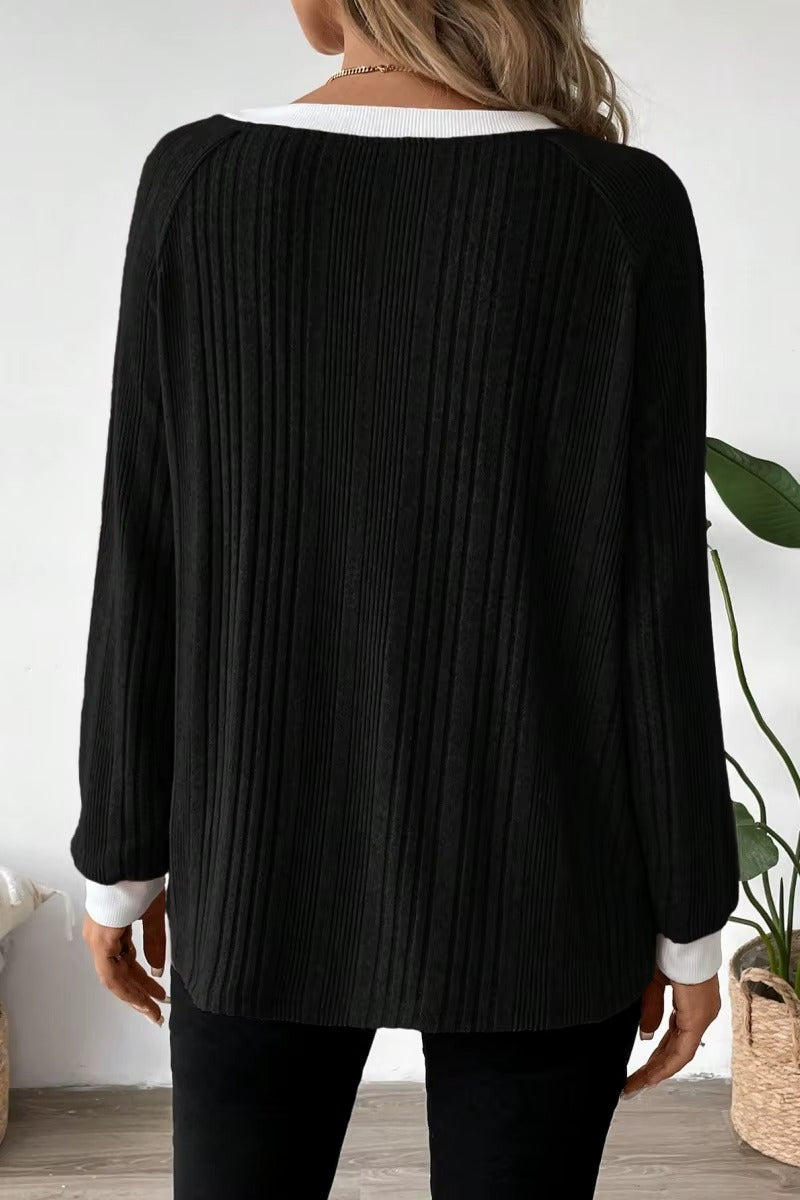 Women's Long Sleeve Knit Solid Color Ribbed Sweater