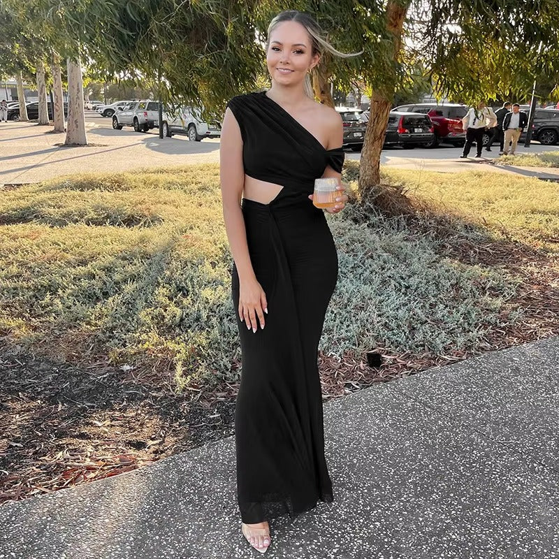 Arianna Pleated Patchwork Maxi Dress