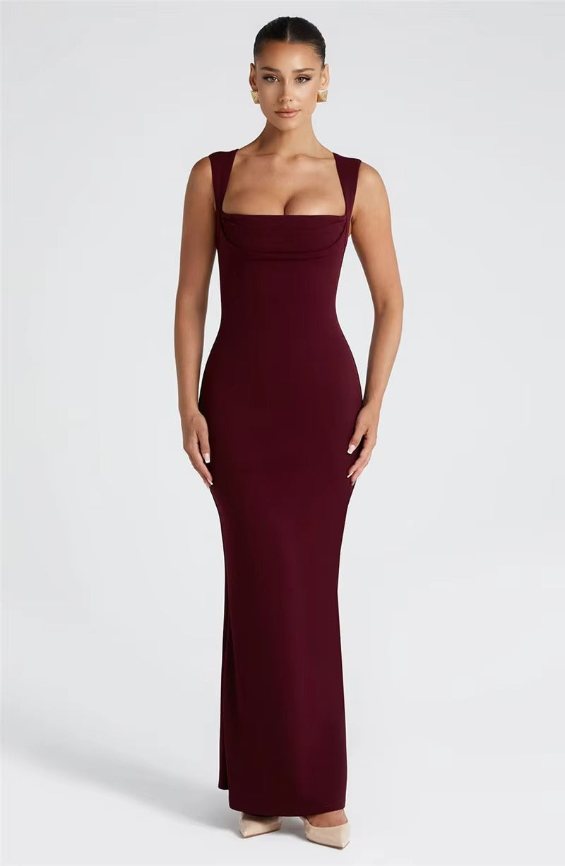 Judith Square Collar Sleeveless Sexy Maxi Dress
