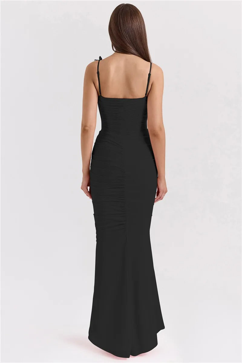 Camille Bow Spaghetti Strap Sexy Maxi Dress