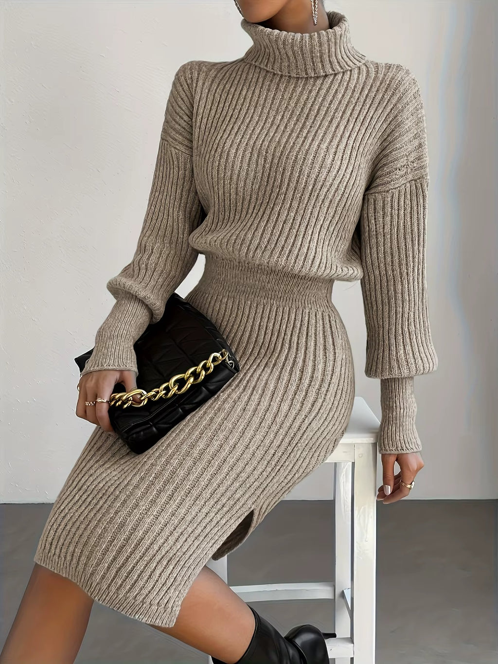 Turtleneck Casual Knit Sweater Dress