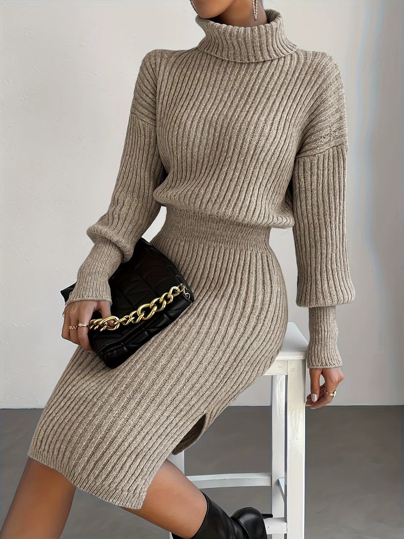 Turtleneck Casual Knit Sweater Dress