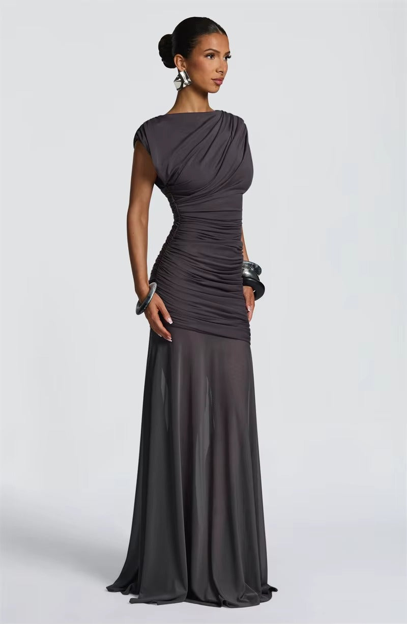 Sleeveless Ruched Sexy Maxi Dress