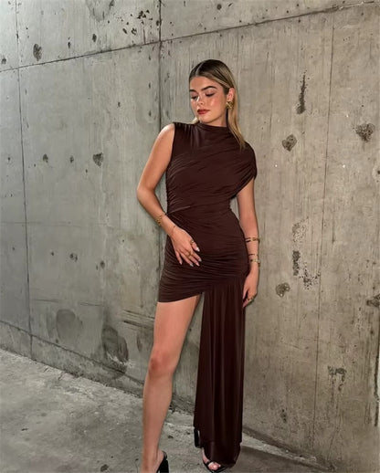 Judith Irregular Draped Ruched Sexy Mini Dress