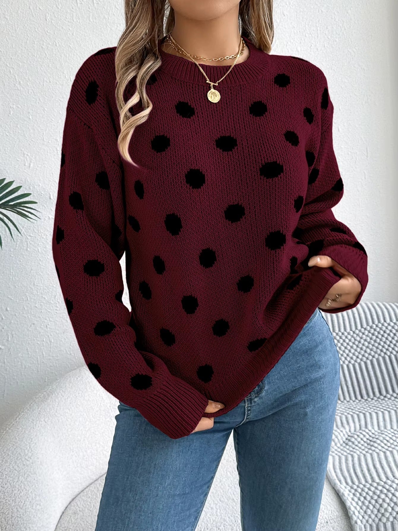 Cozy Casual Lantern Sleeve Round-Neck Pullover