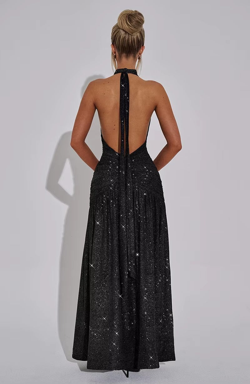 Aimee Glitter Deep V Neck Sexy Maxi Dress