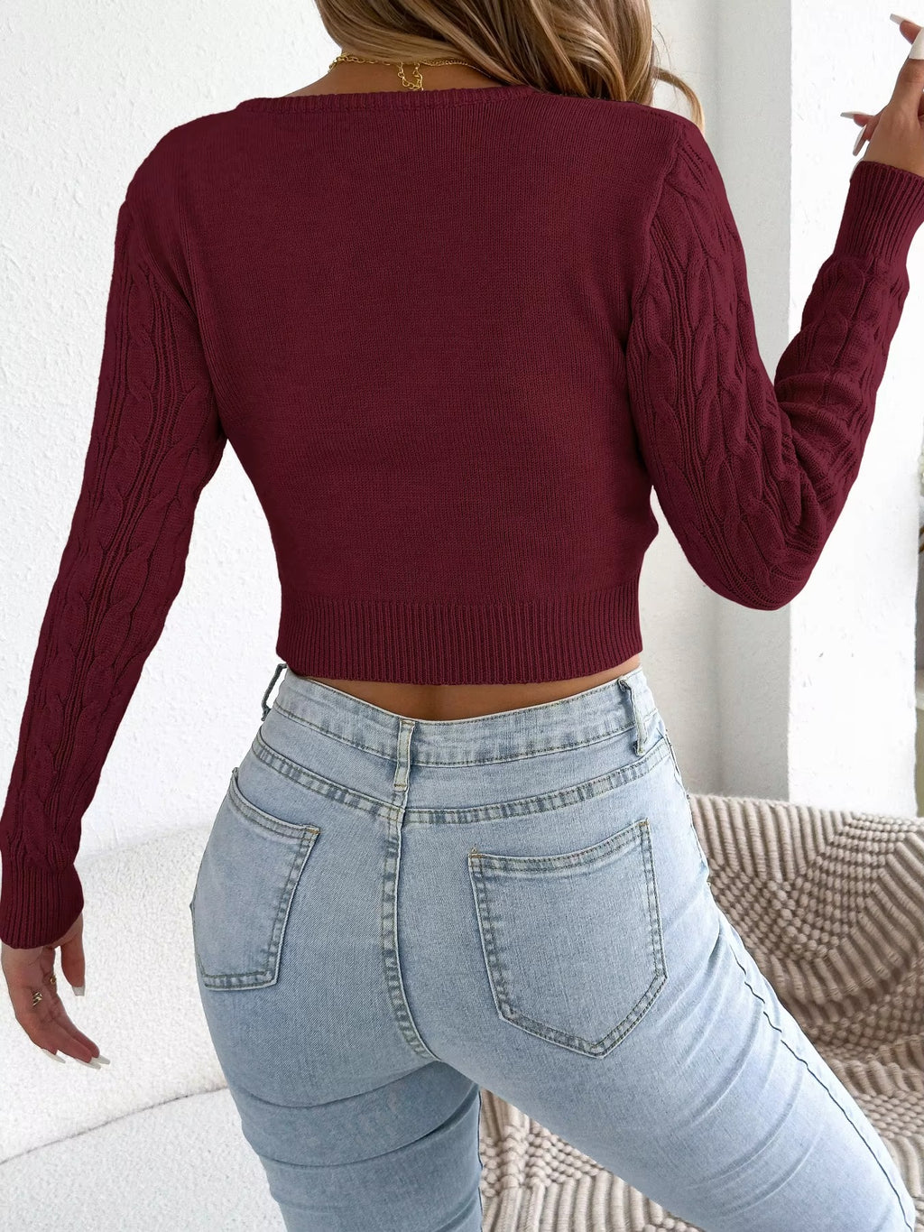 Women's Cable Knit Half Zipper Long Sleeve Sweater