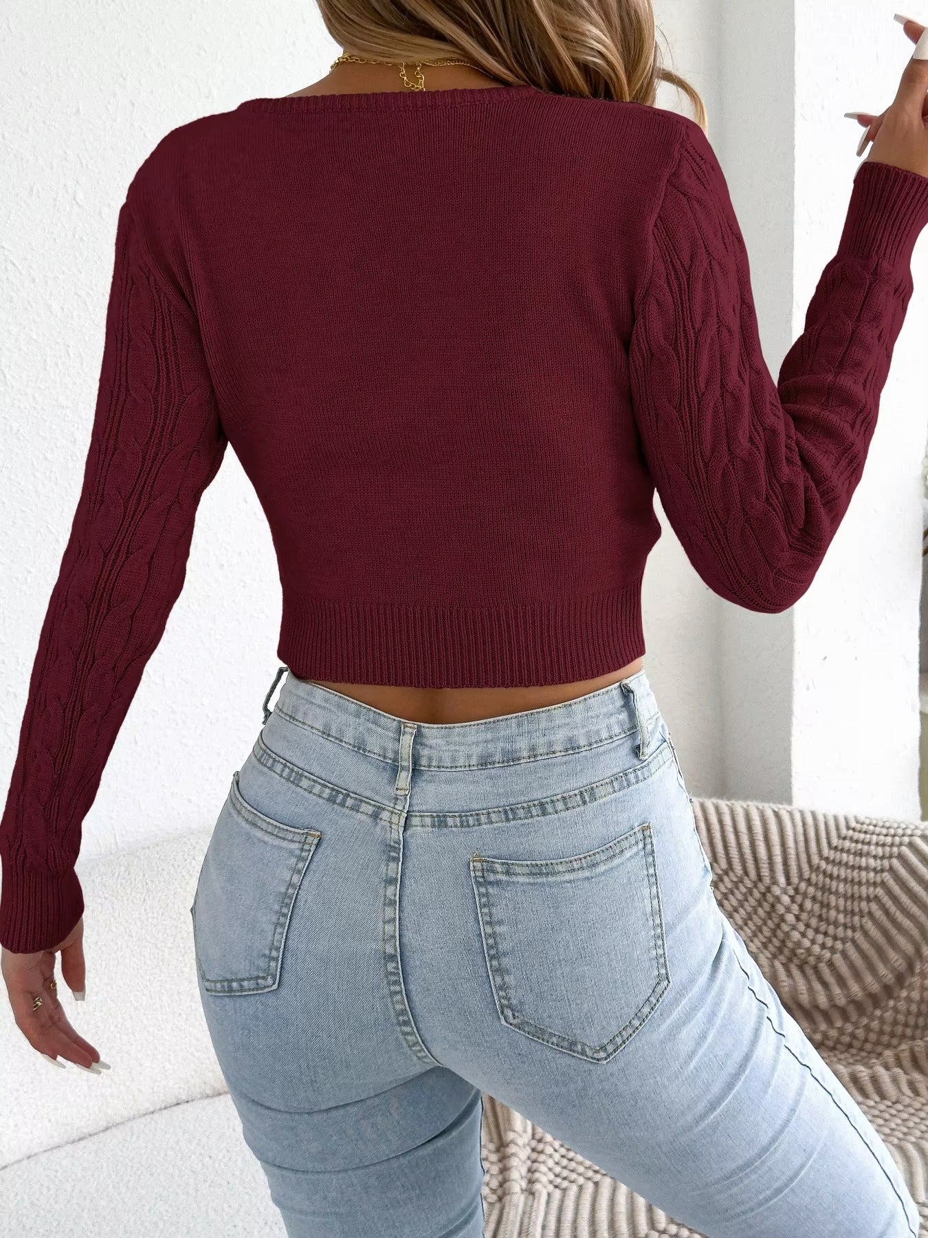 Women's Cable Knit Half Zipper Long Sleeve Sweater