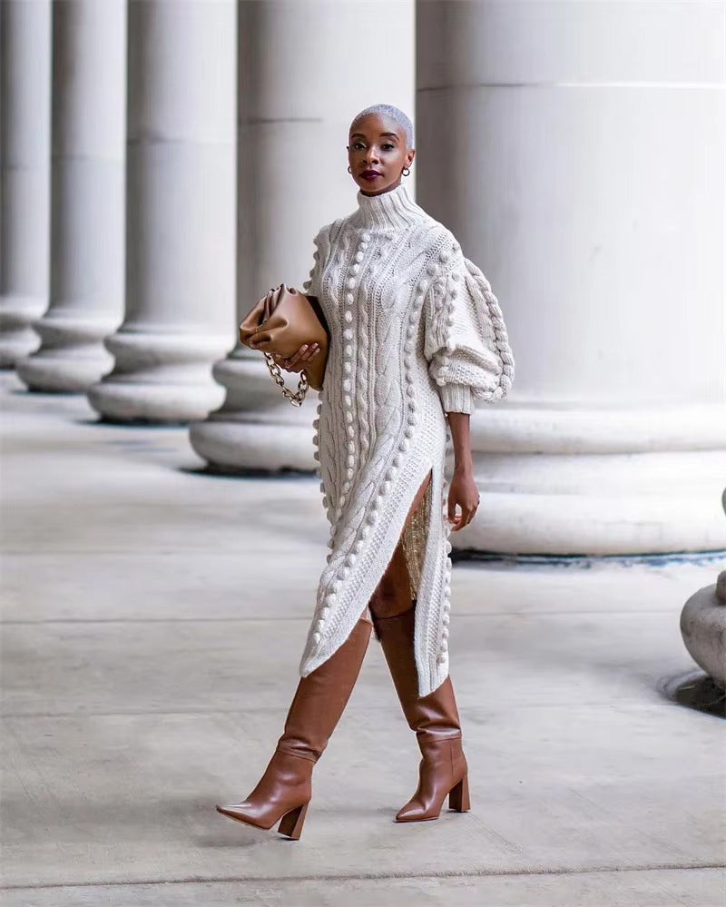 Women's Ribbed Turtleneck Sweater Dress