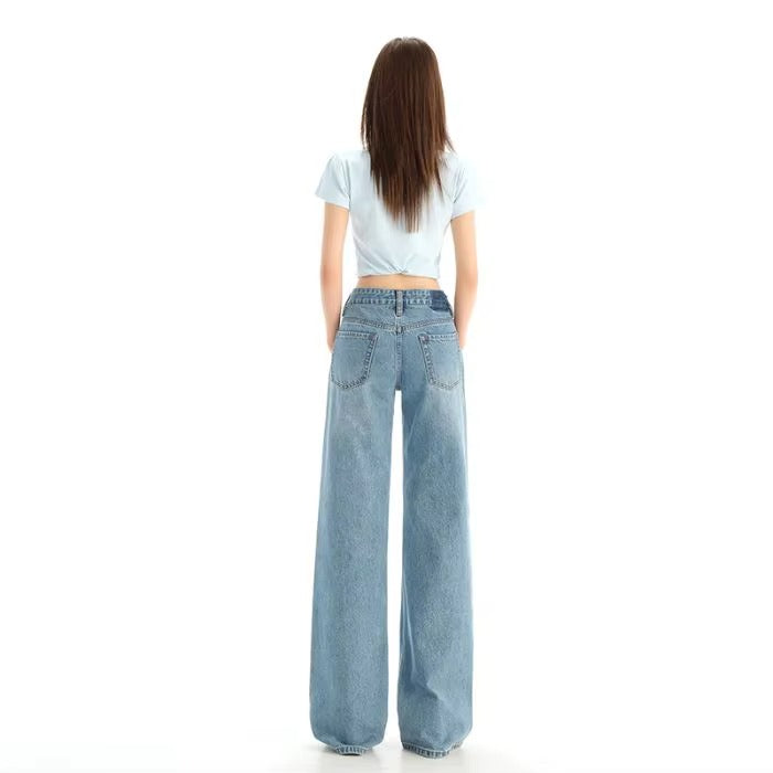 Y2K Low Rise Washed Jeans - Vintage Solid Trousers