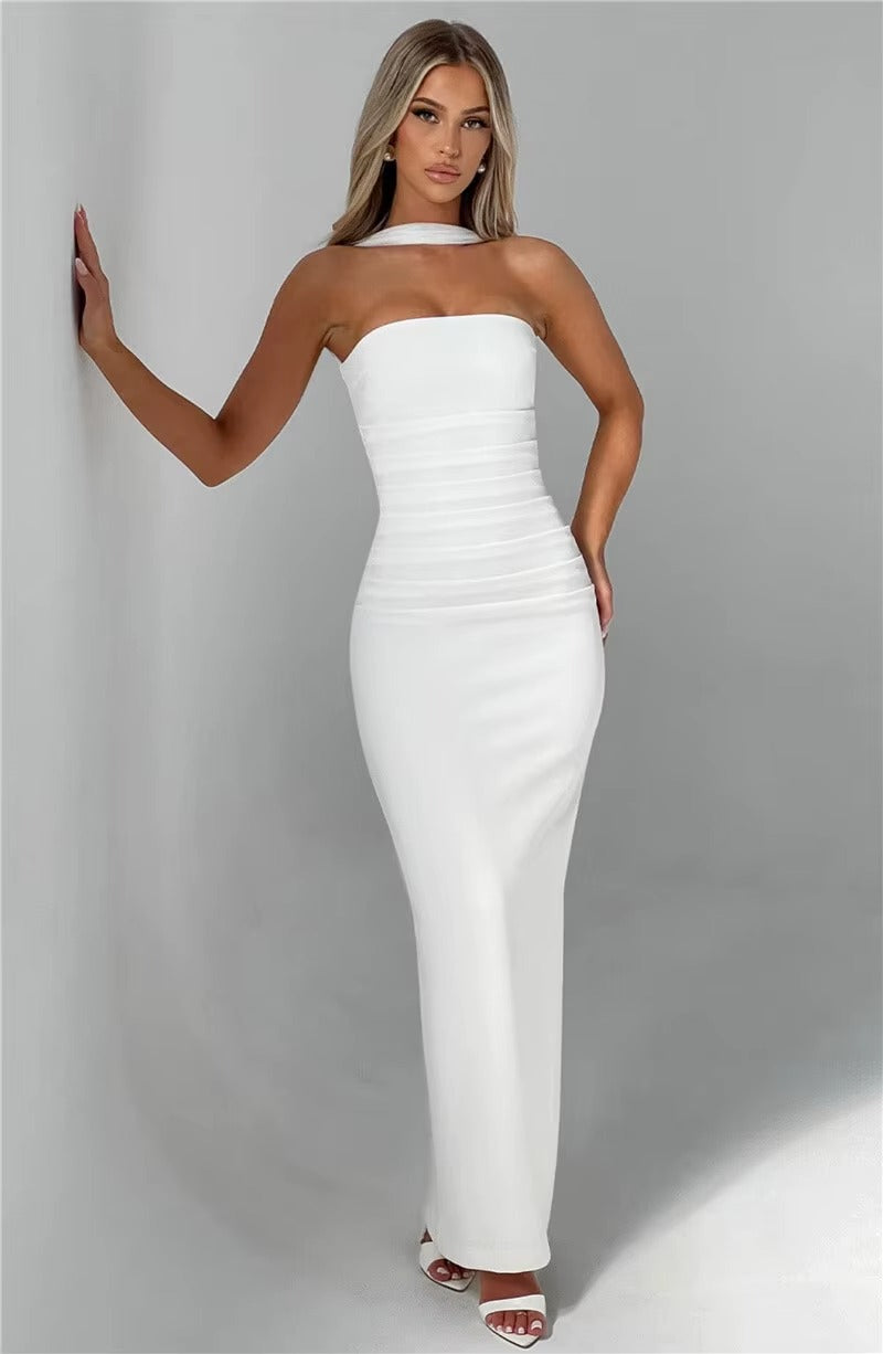 Alyssa Scarf Collar Strapless Sexy Maxi Dress
