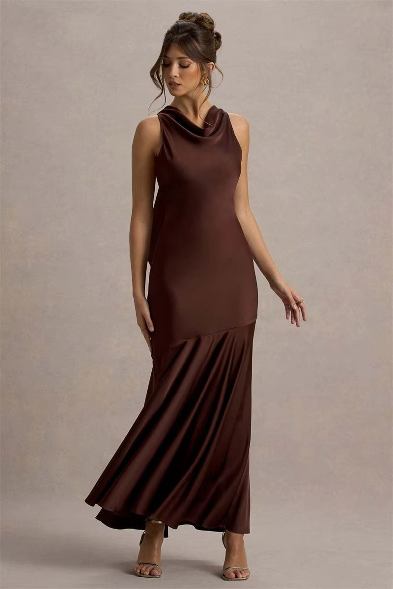 Satin Cowl Neck Sexy Maxi Dress