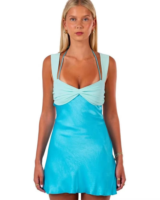 Maria Patchwork Sleeveless Sexy Mini Dress