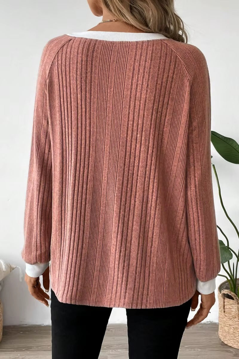 Women's Long Sleeve Knit Solid Color Ribbed Sweater