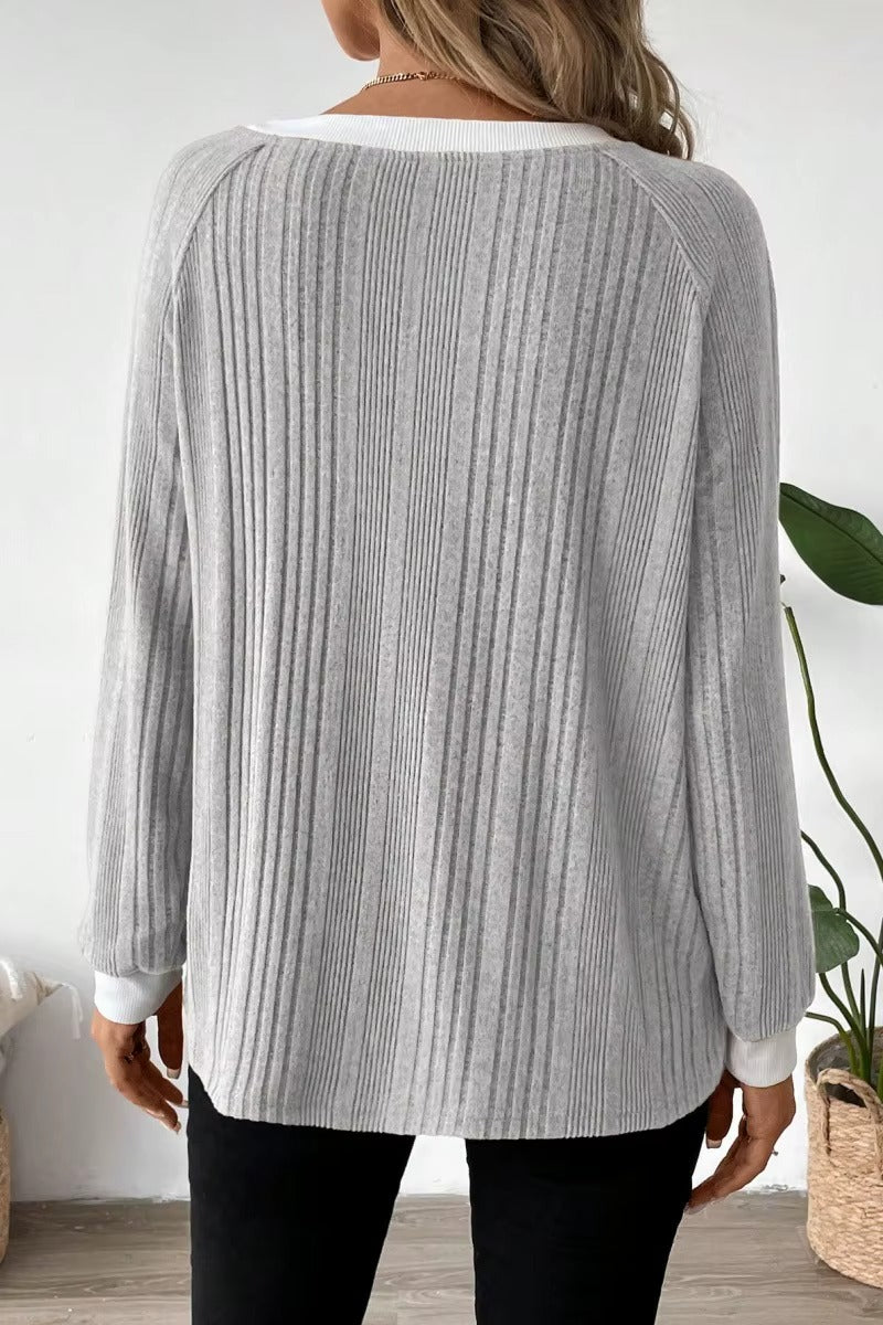 Women's Long Sleeve Knit Solid Color Ribbed Sweater