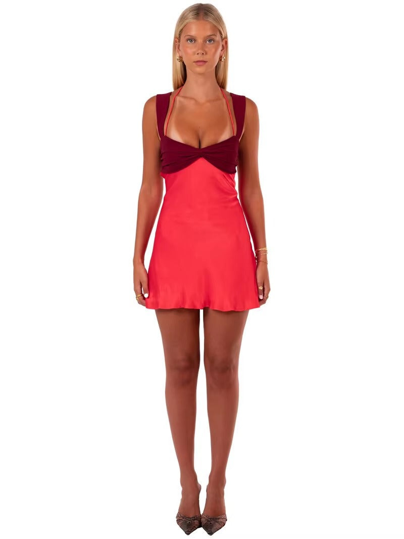 Maria Patchwork Sleeveless Sexy Mini Dress