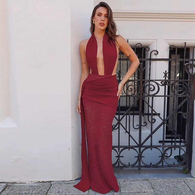 Jennifer Halter Deep V Neck Sexy Maxi Dress