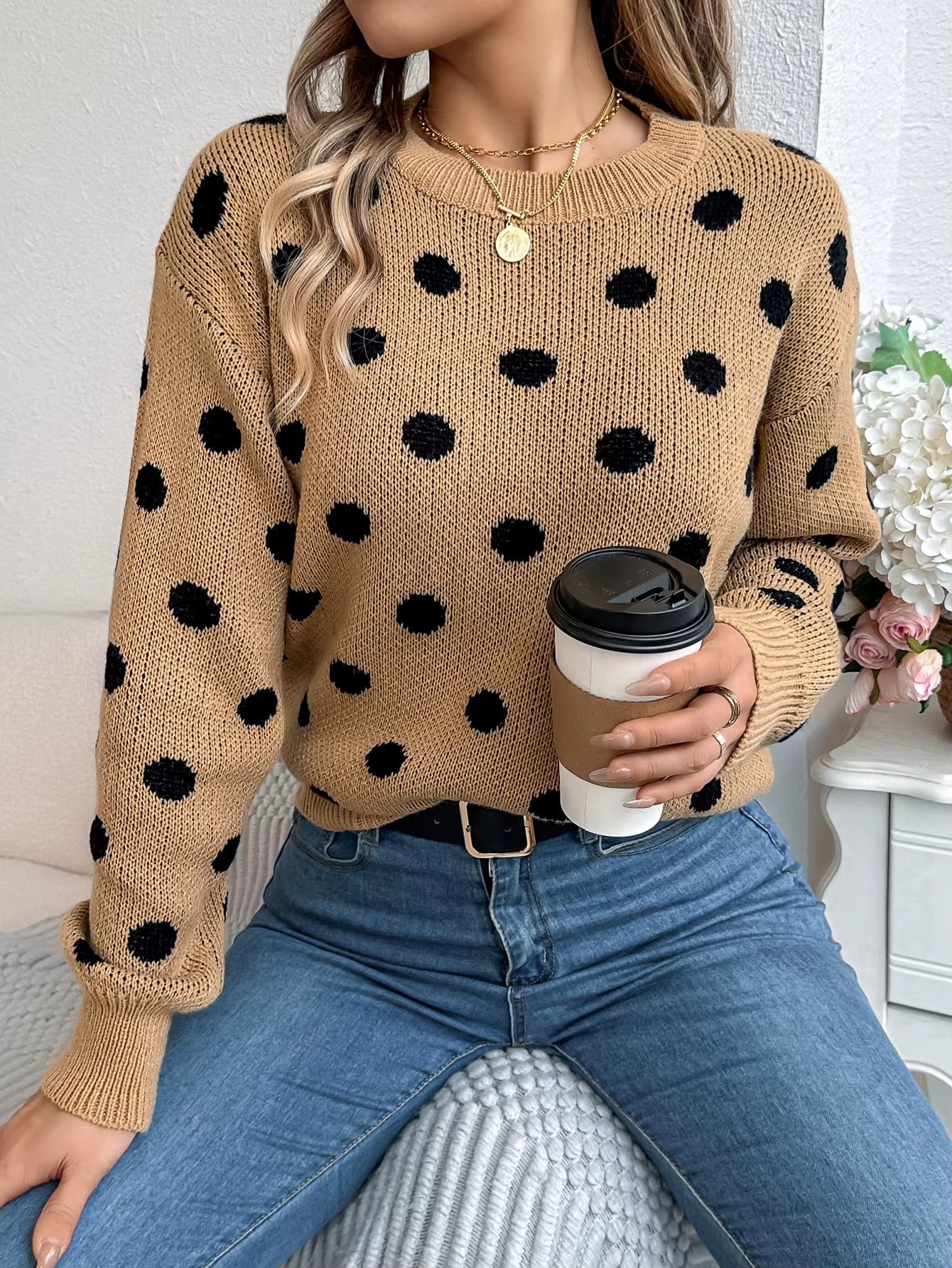 Cozy Casual Lantern Sleeve Round-Neck Pullover
