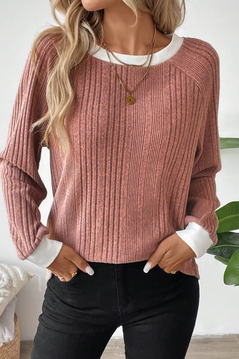 Women's Long Sleeve Knit Solid Color Ribbed Sweater