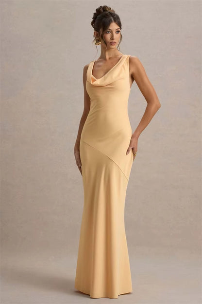 Bertha Satin Cowl Neck Backless Sexy Maxi Dress