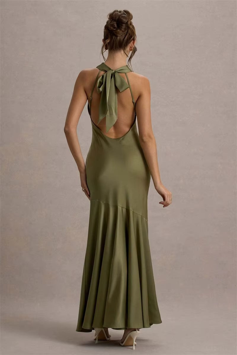 Satin Cowl Neck Sexy Maxi Dress