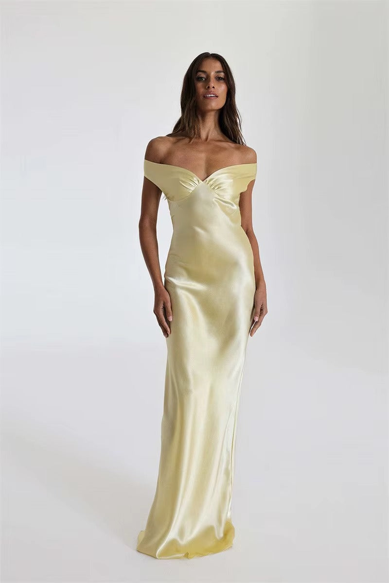 Satin Off-shoulder Backless Sexy Maxi Dress