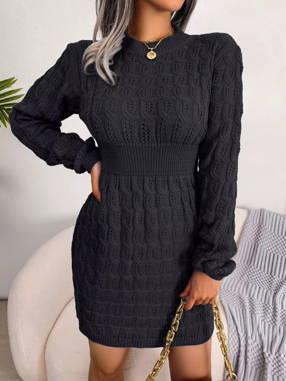 Women's Casual Long Sleeve Knitted Sweater Dress