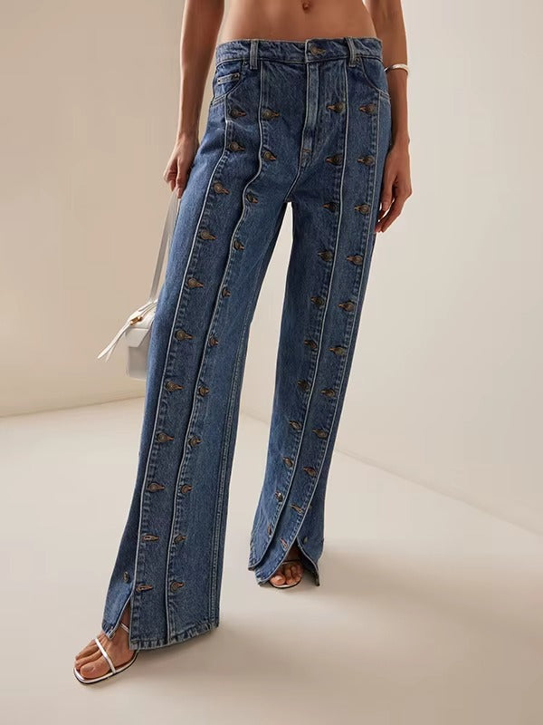 Women’s Stylish Wide Leg Button Jeans