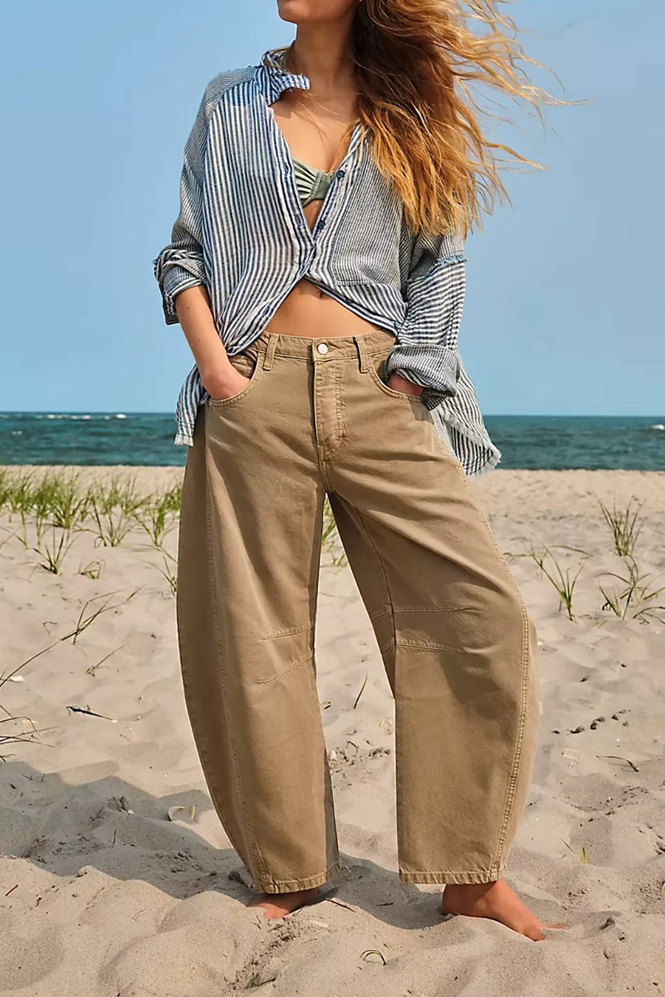 High-Stretch Mid-Rise Barrel Jeans for Women