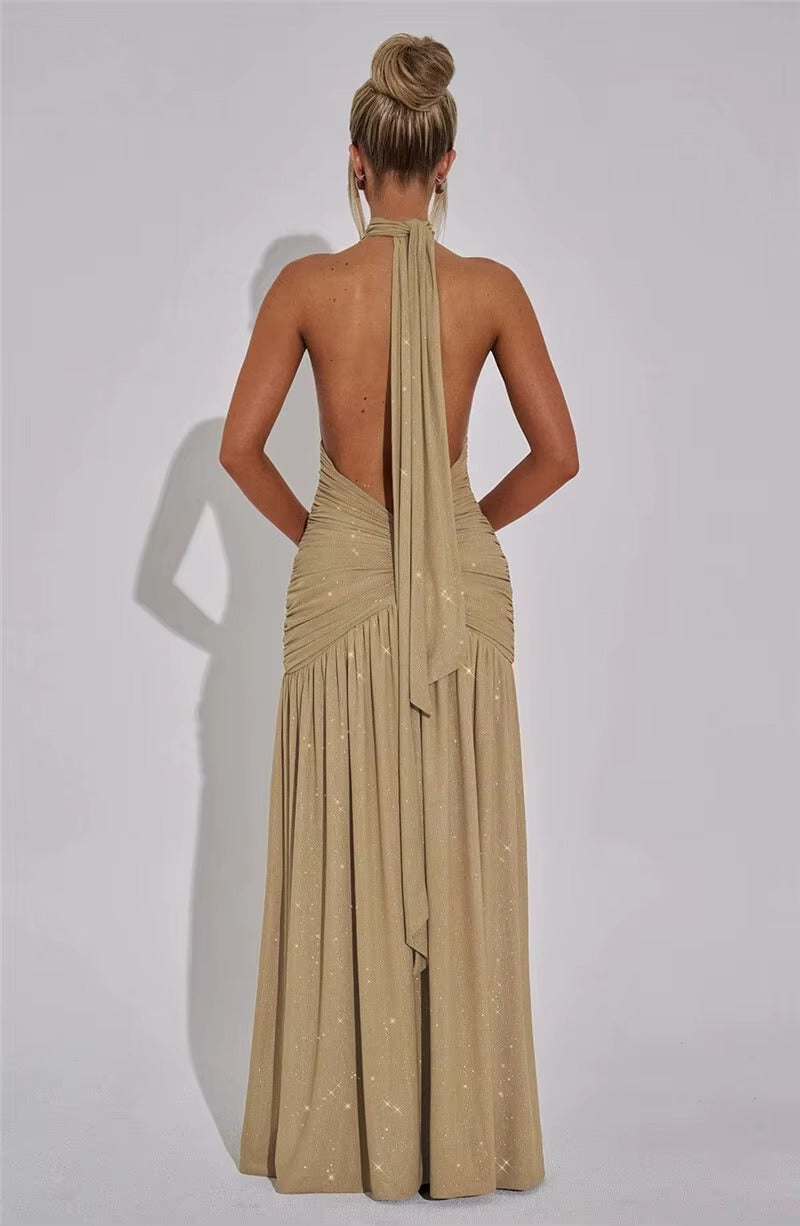 Aimee Glitter Deep V Neck Sexy Maxi Dress