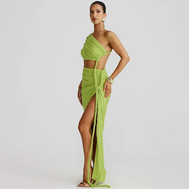 Jennifer  Off-shoulder Thigh High Split Sexy Maxi Dress