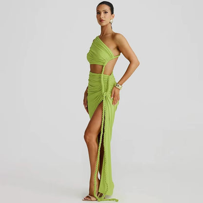 Jennifer  Off-shoulder Thigh High Split Sexy Maxi Dress