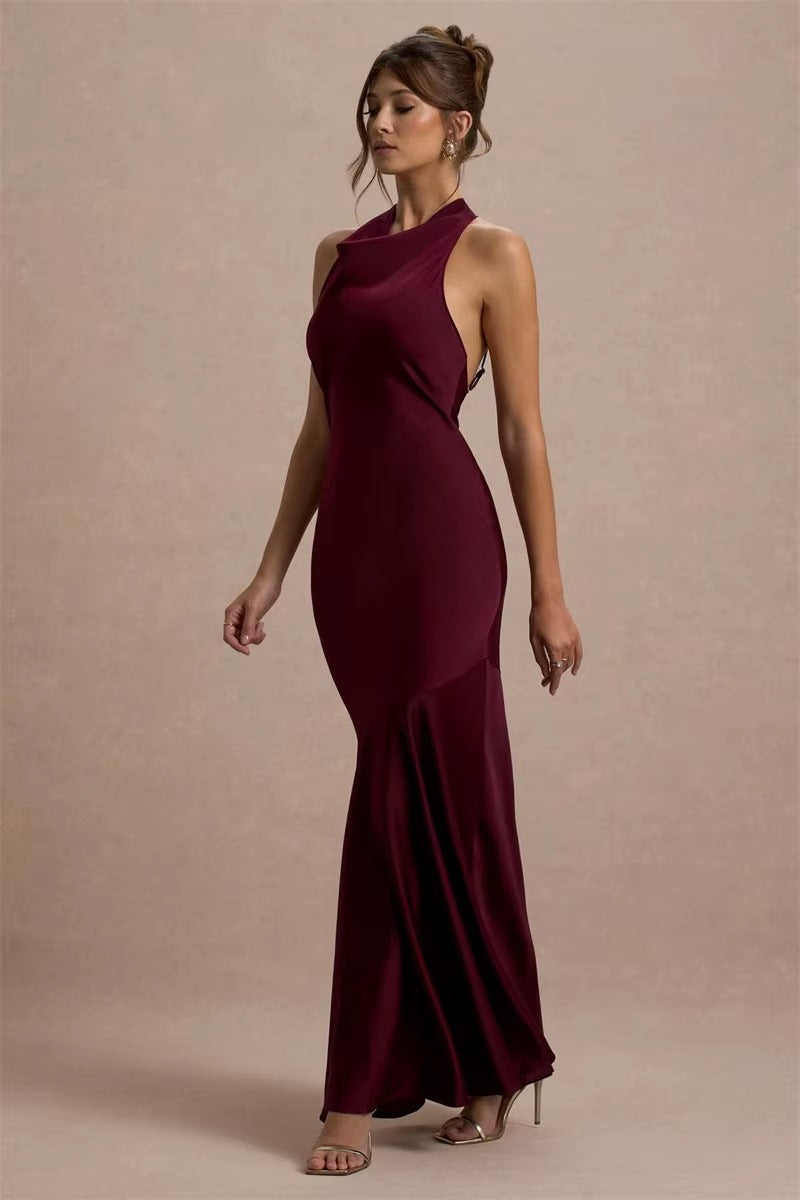 Satin Cowl Neck Sexy Maxi Dress