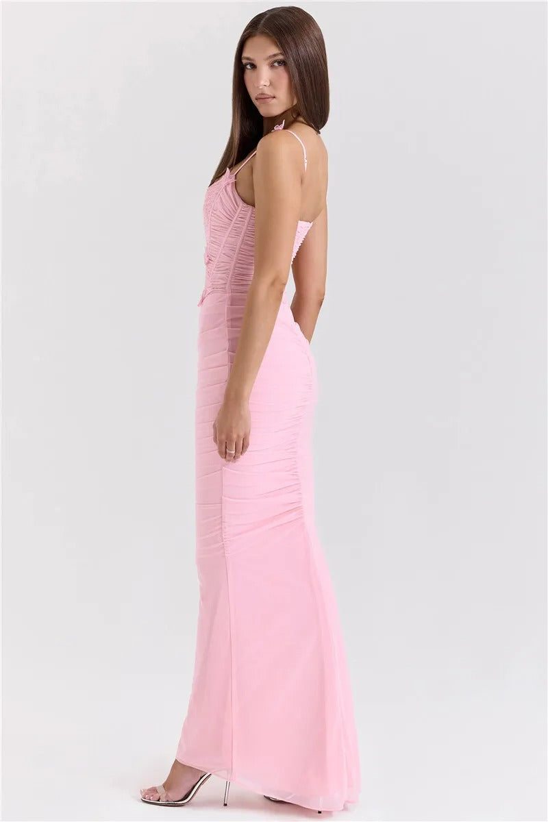 Camille Bow Spaghetti Strap Sexy Maxi Dress