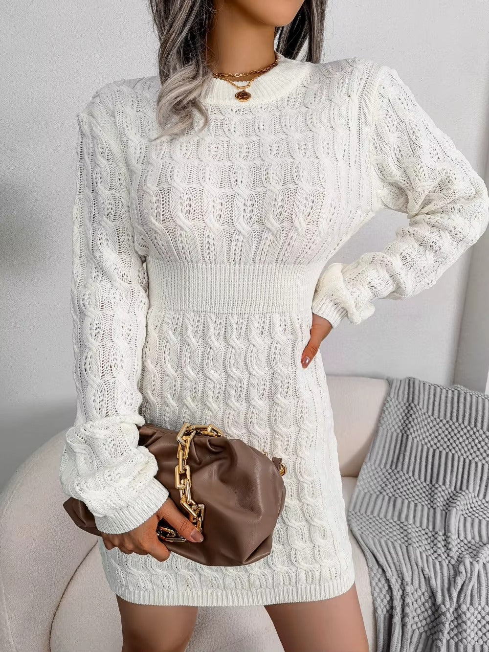 Women's Casual Long Sleeve Knitted Sweater Dress