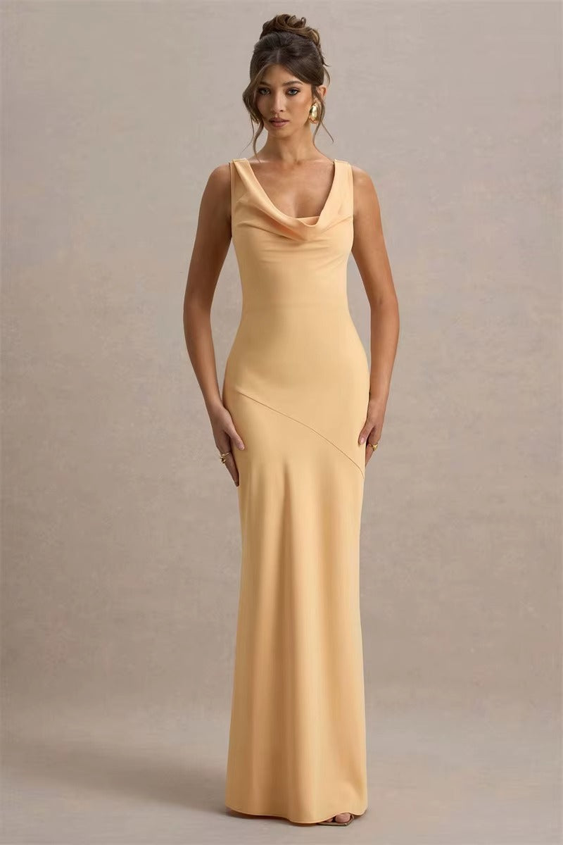 Bertha Satin Cowl Neck Backless Sexy Maxi Dress