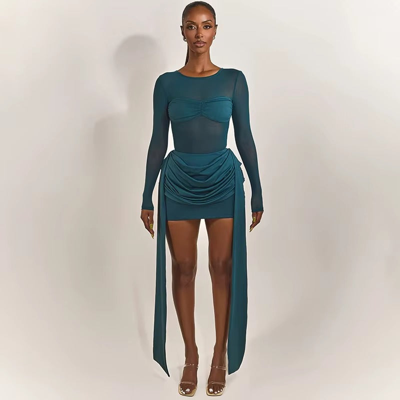 Mesh Patchwork Ruched Sexy Mini Dress