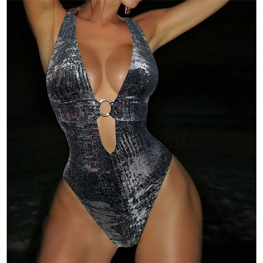 Megan Deep V Neck High Cut Leg Backless Monokini