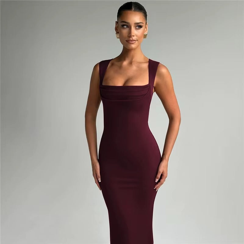 Judith Square Collar Sleeveless Sexy Maxi Dress