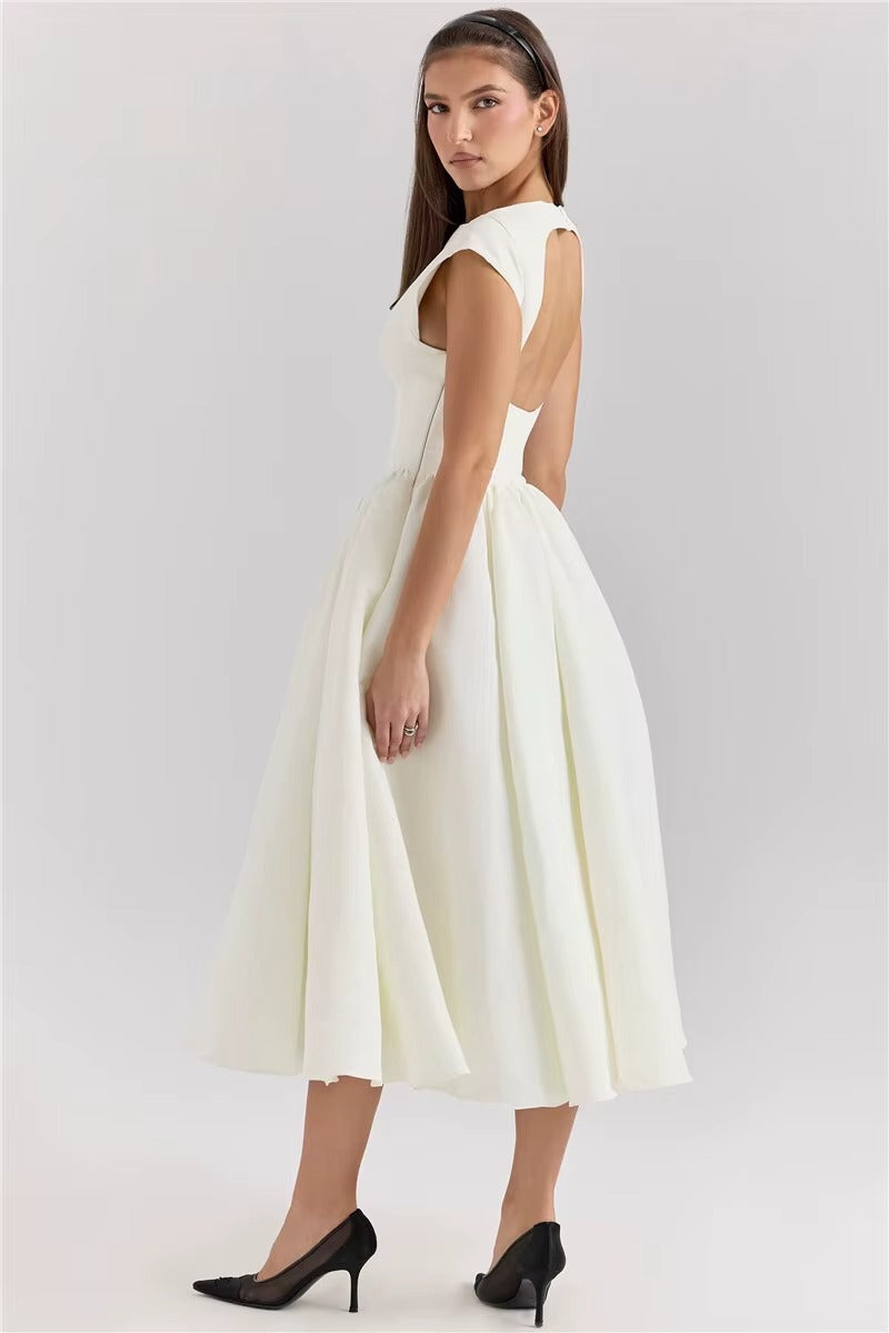 White Backless A-line Sexy Maxi DressValerie