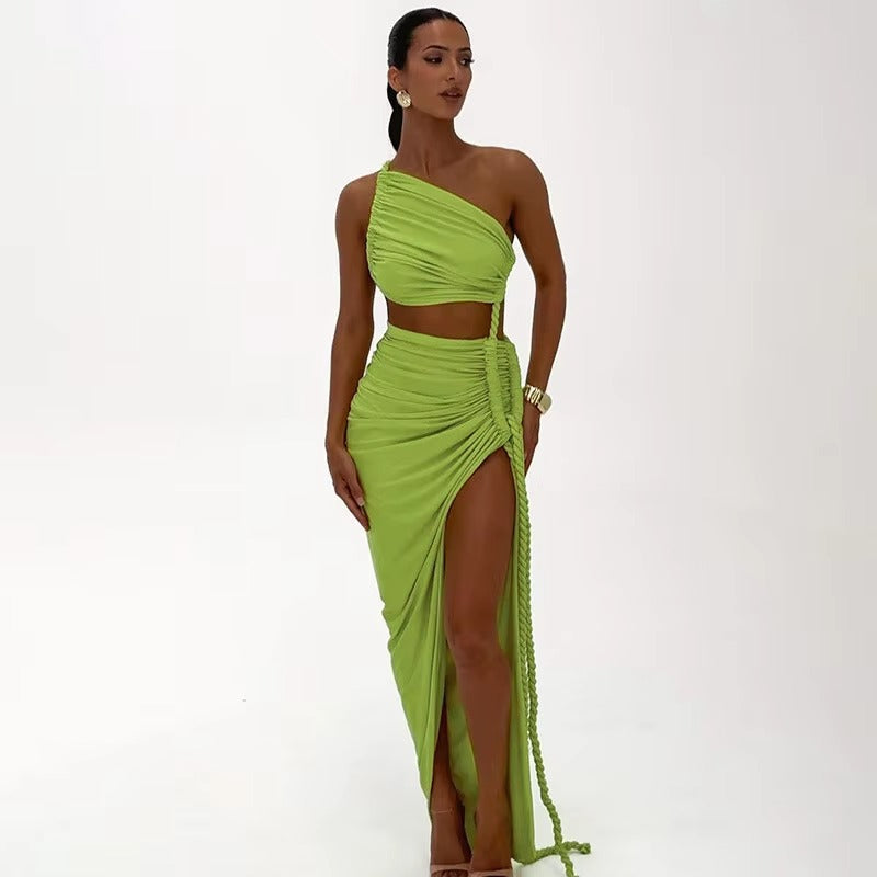 Jennifer  Off-shoulder Thigh High Split Sexy Maxi Dress