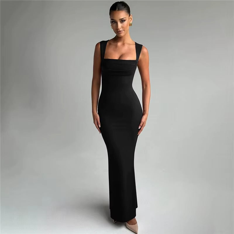 Judith Square Collar Sleeveless Sexy Maxi Dress