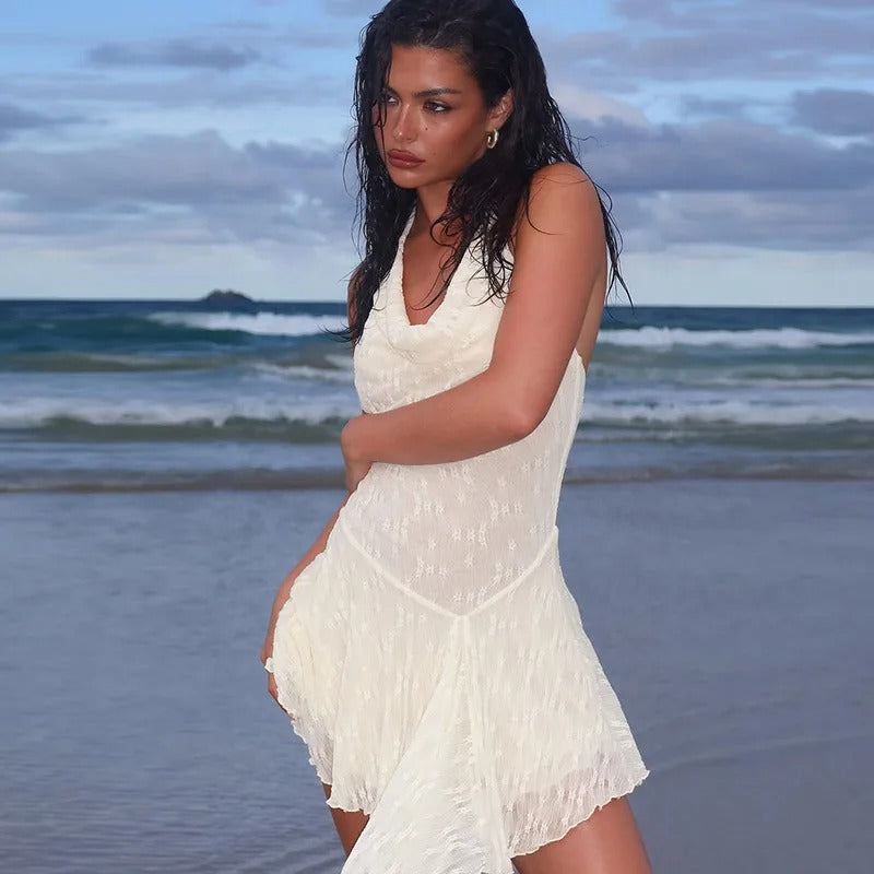 Brandi See Through Lace Halter Sexy Mini Dress