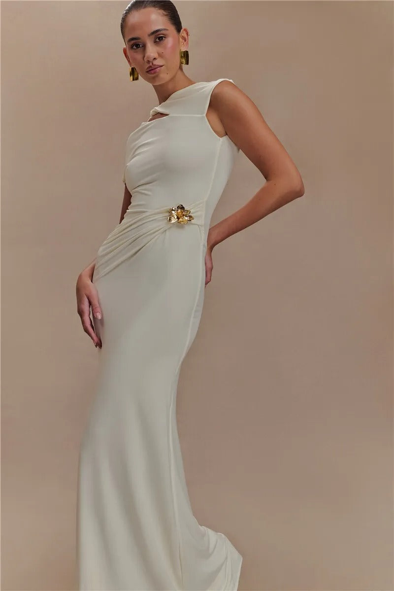 Alana Hollow Out Gold Clasp Sexy Maxi Dress