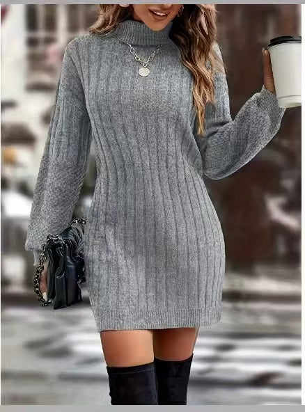 Women's High Neck Loose Casual Sweater Dress