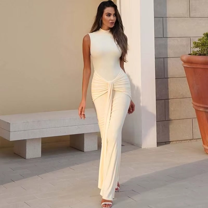 Sleeveless Draped Ruched Sexy Maxi Dress