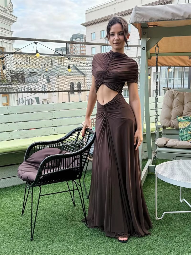 Hollow Out Short Sleeve Sexy Maxi Dress